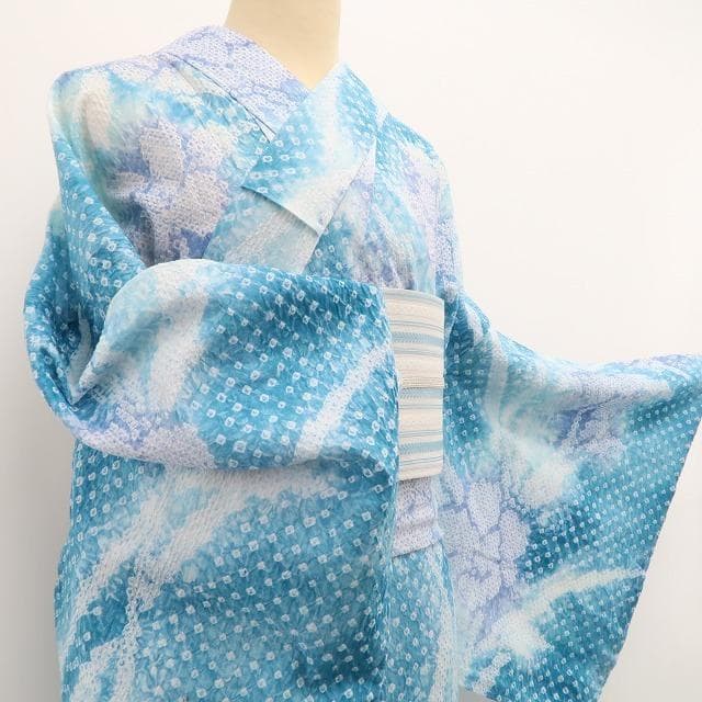 新品 有松鳴海絞り 夏着物 綿 仕付け糸付 トールサイズ 高級浴衣 6415