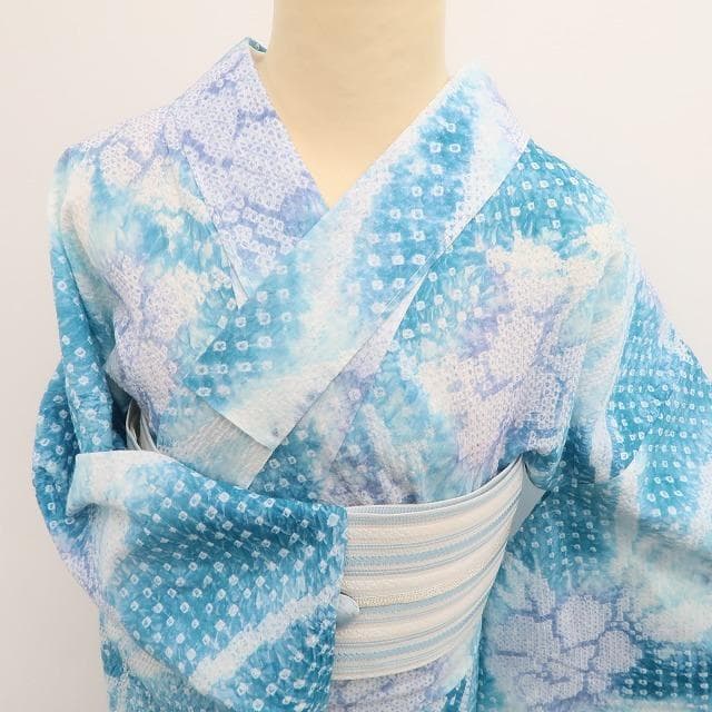 新品 有松鳴海絞り 夏着物 綿 仕付け糸付 トールサイズ 高級浴衣 6415