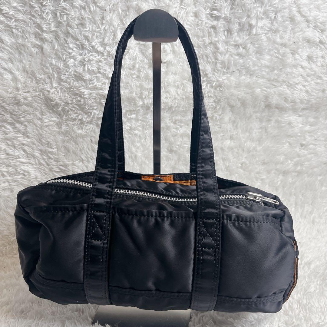 未使用級 ポーター タンカー ミニボストン ブラック ドラムバッグ 肩がけ 黒