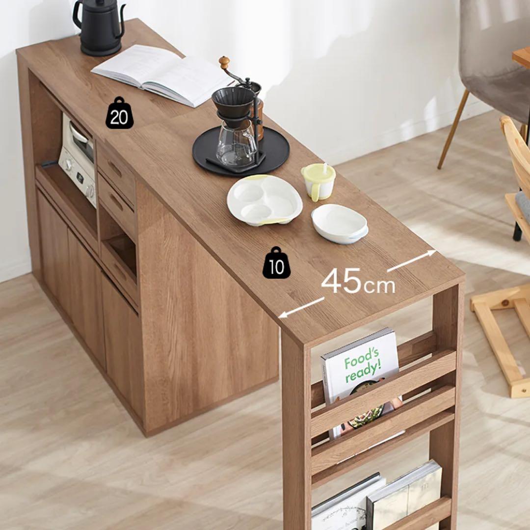 [ぬん]LOWYA 伸縮式キッチンカウンター 食器棚 木目調