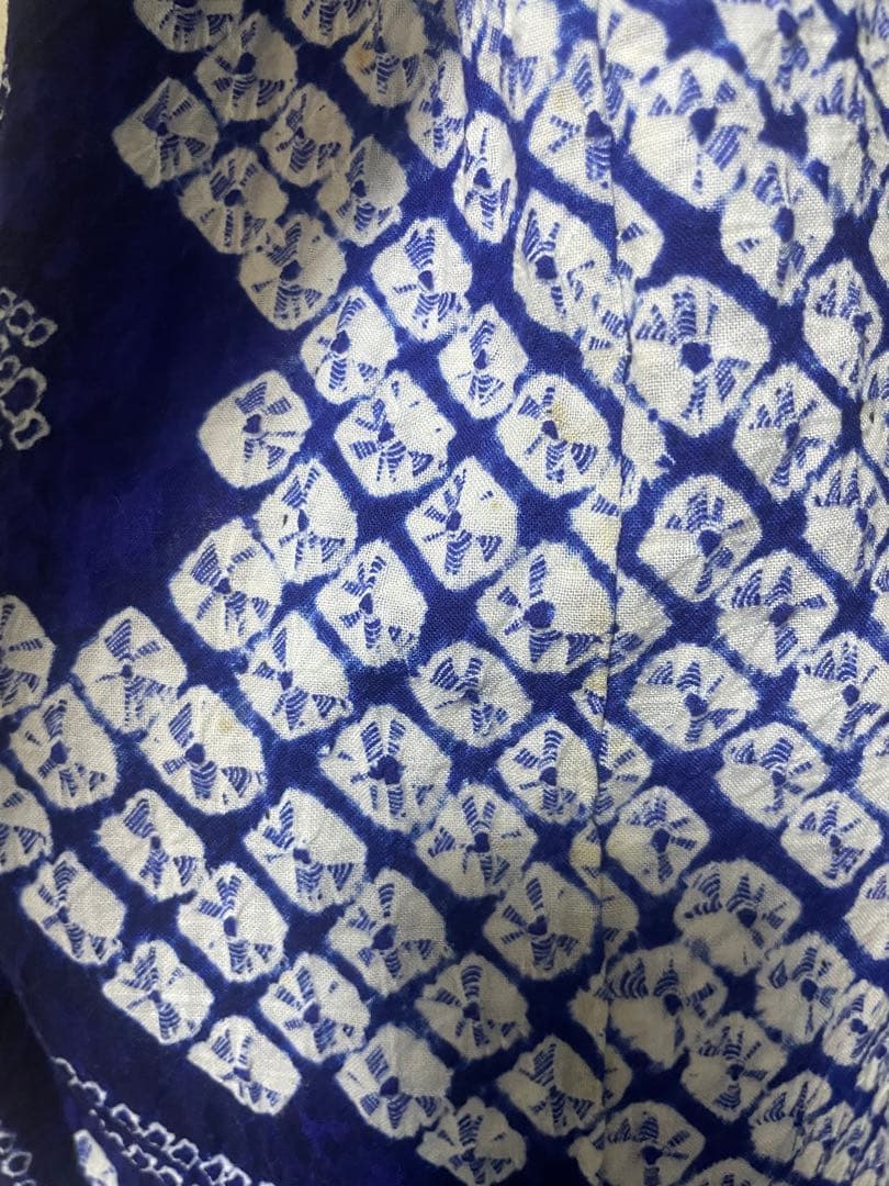 有松絞り　浴衣　蜘蛛絞り　青白紺　ブルー　有松鳴海絞り　花文様　ワントーン