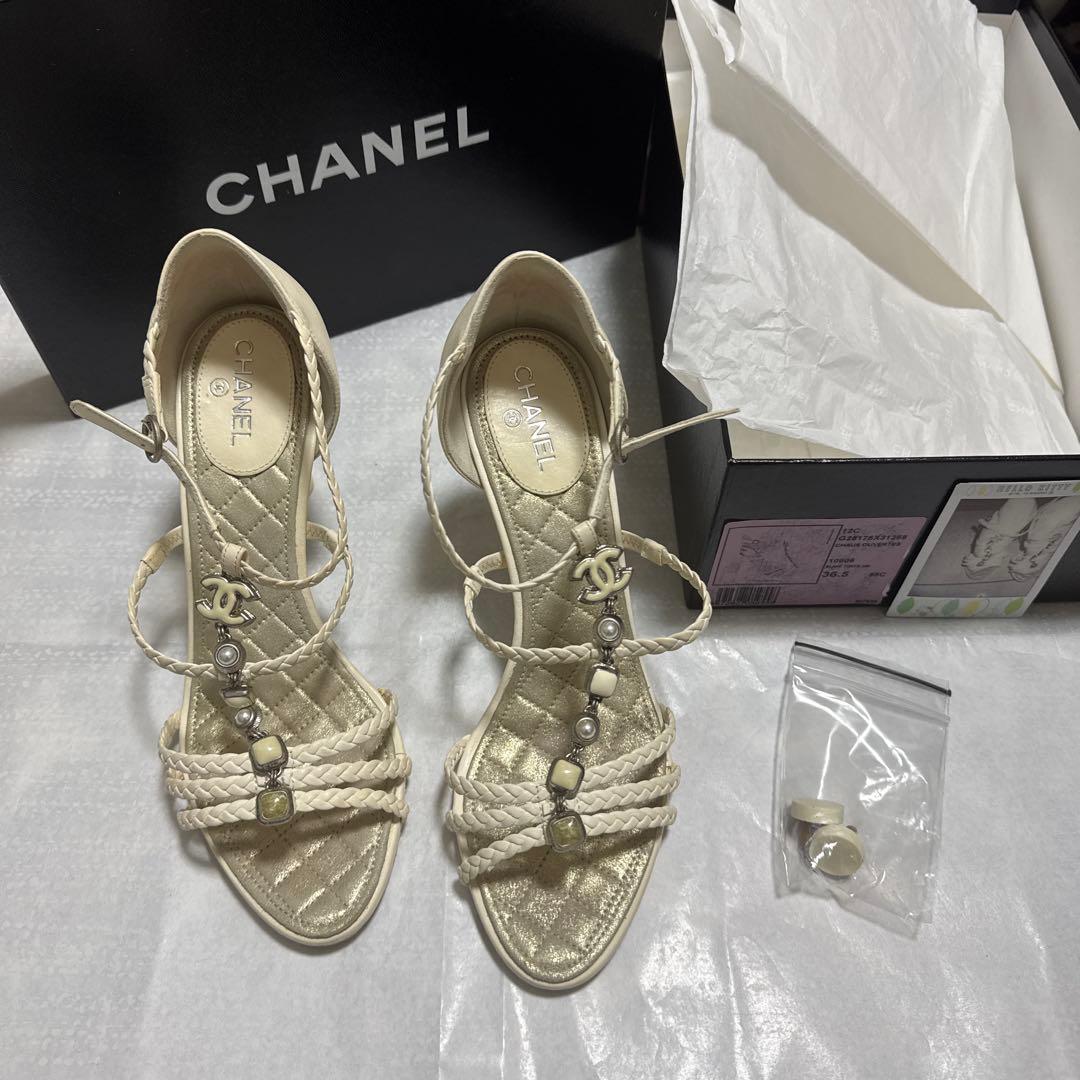 正規品　美品　CHANEL アイボリー ストラップサンダル　36.5 ココマーク