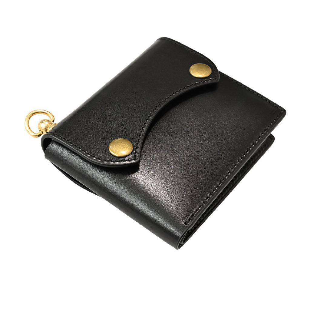 牛革コンパクトトラッカーウォレット レザーブラック カウハイド ミニショート財布