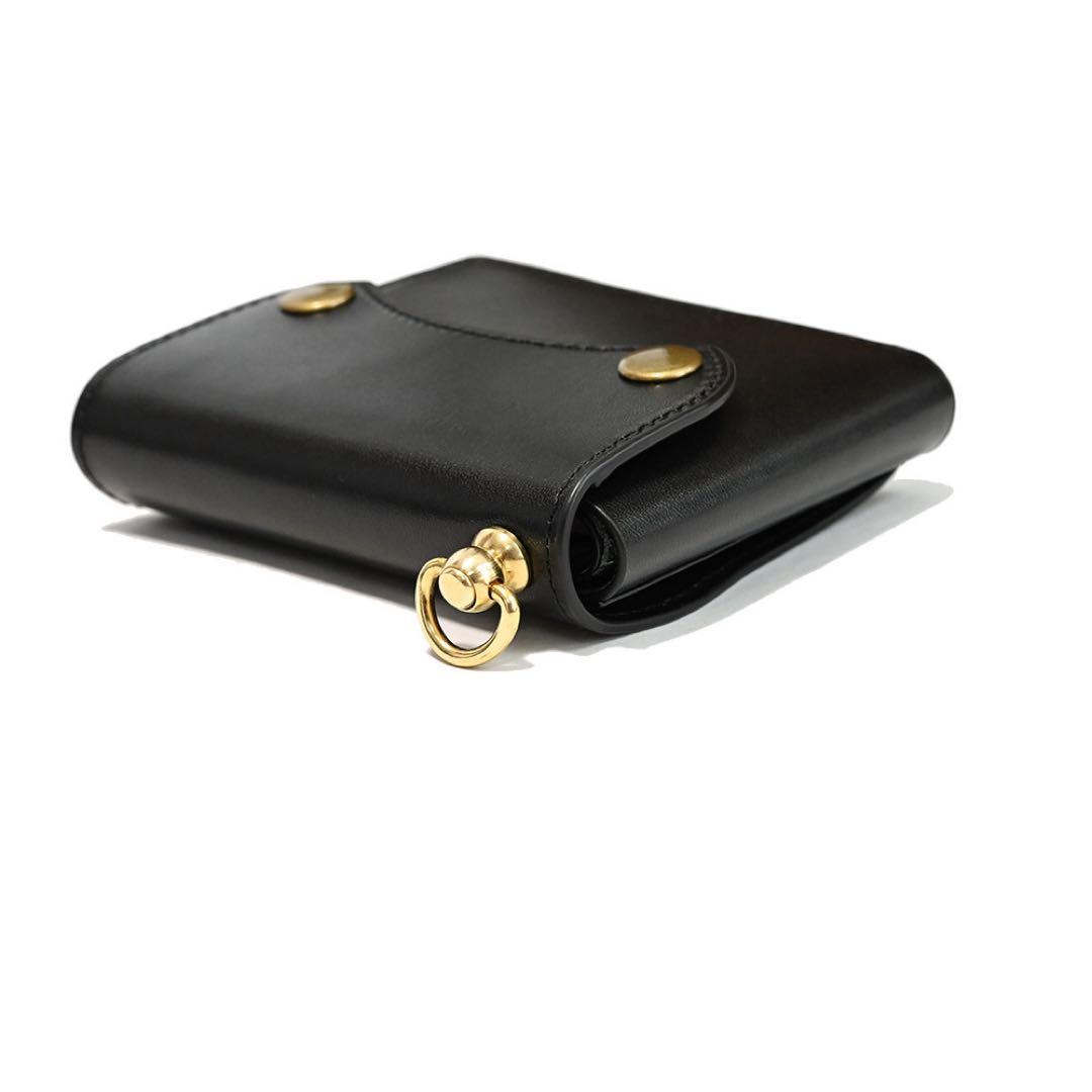 牛革コンパクトトラッカーウォレット レザーブラック カウハイド ミニショート財布