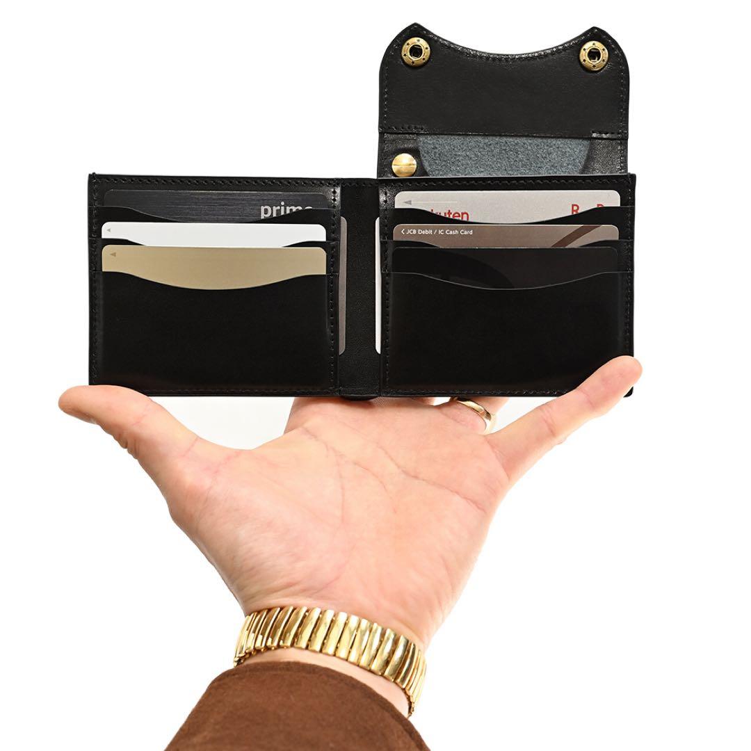 牛革コンパクトトラッカーウォレット レザーブラック カウハイド ミニショート財布