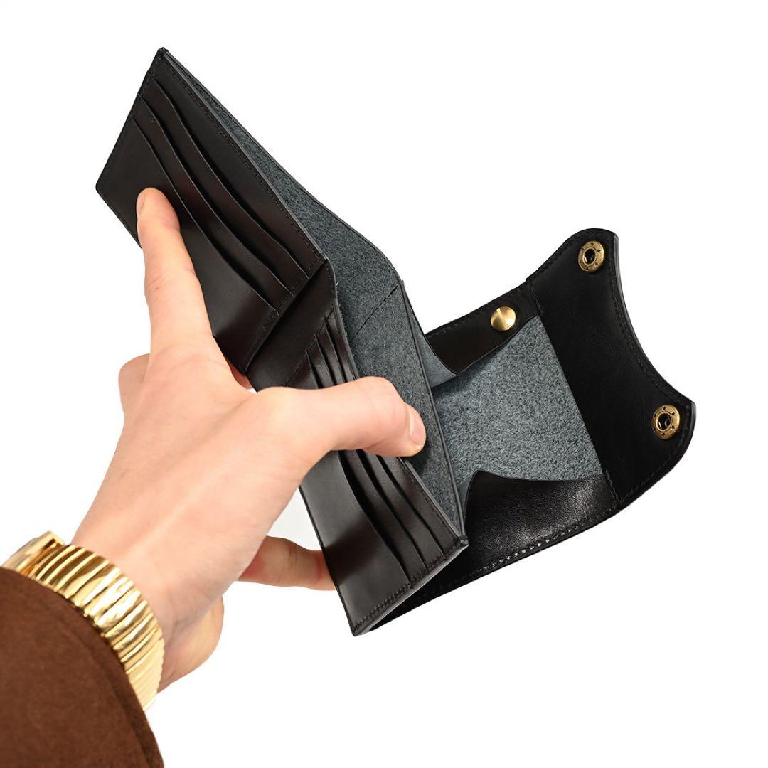 牛革コンパクトトラッカーウォレット レザーブラック カウハイド ミニショート財布