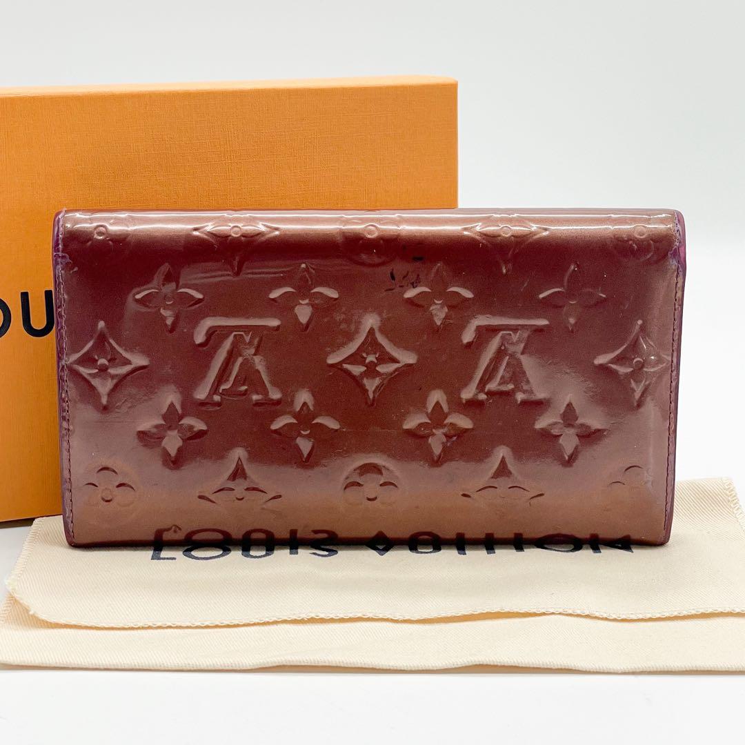 ルイヴィトン　ポルトフォイユ　サラ　ヴェルニ　モノグラム　パープル　長財布