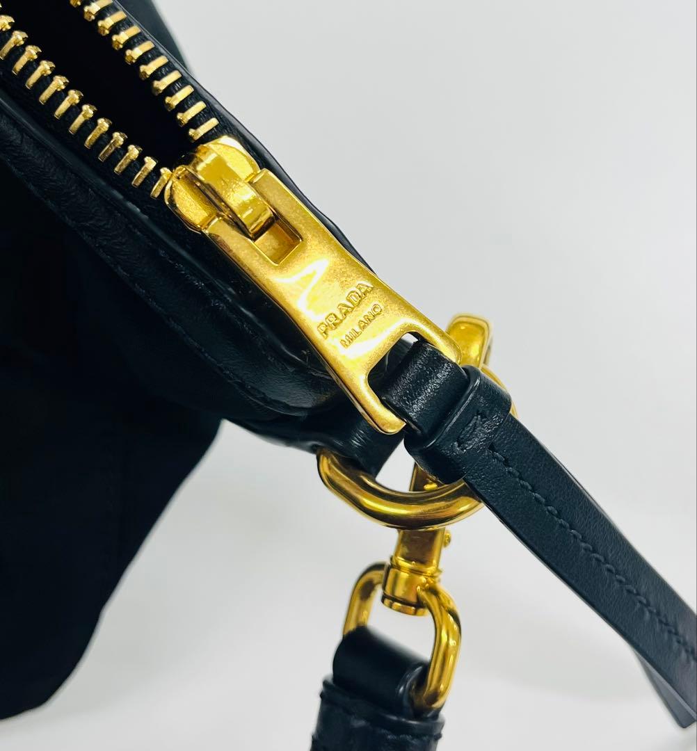 【美品】PRADA 黒 ナイロン レザー ハンドバッグ 2WAYショルダー付