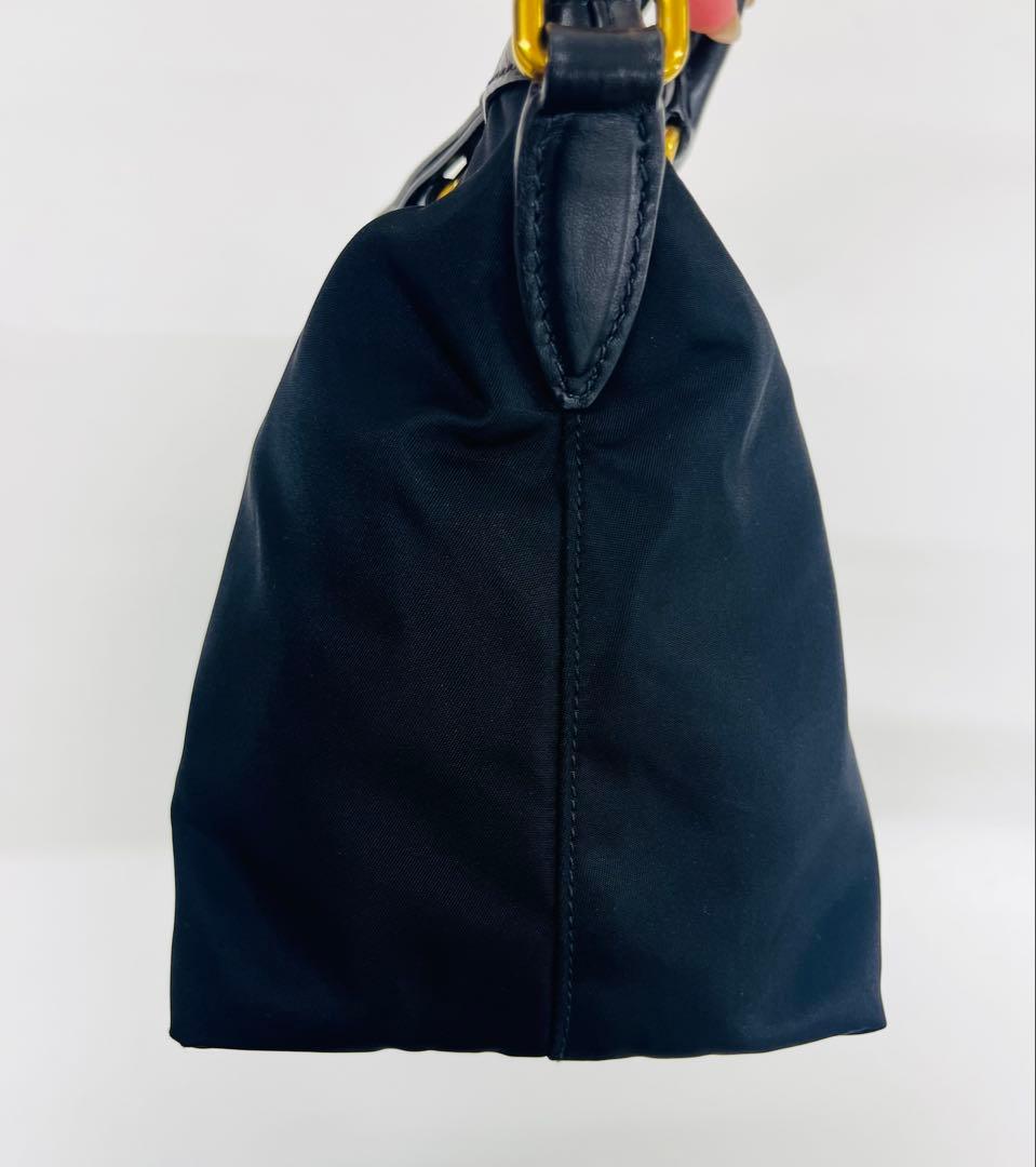 【美品】PRADA 黒 ナイロン レザー ハンドバッグ 2WAYショルダー付
