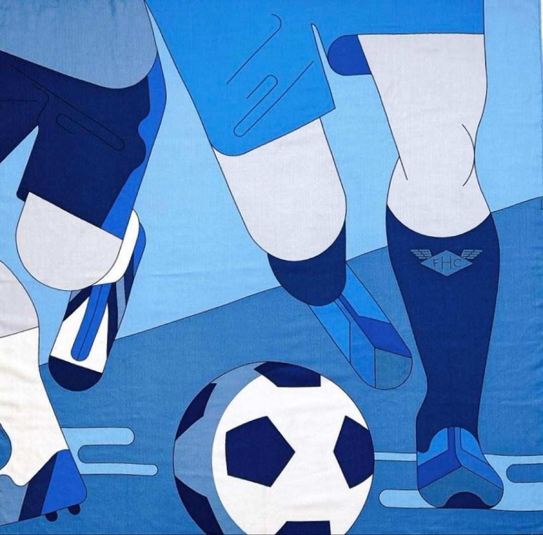 【美品】エルメス カレ100 エルメス フットボール クラブ カシミア シルク