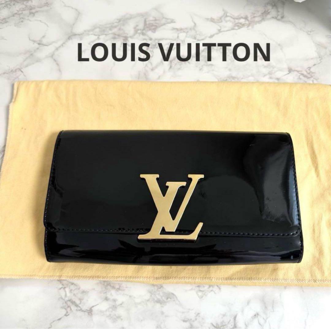 【美品】ルイヴィトン　ルイーズ　クラッチバッグ　エナメル　ブラック
