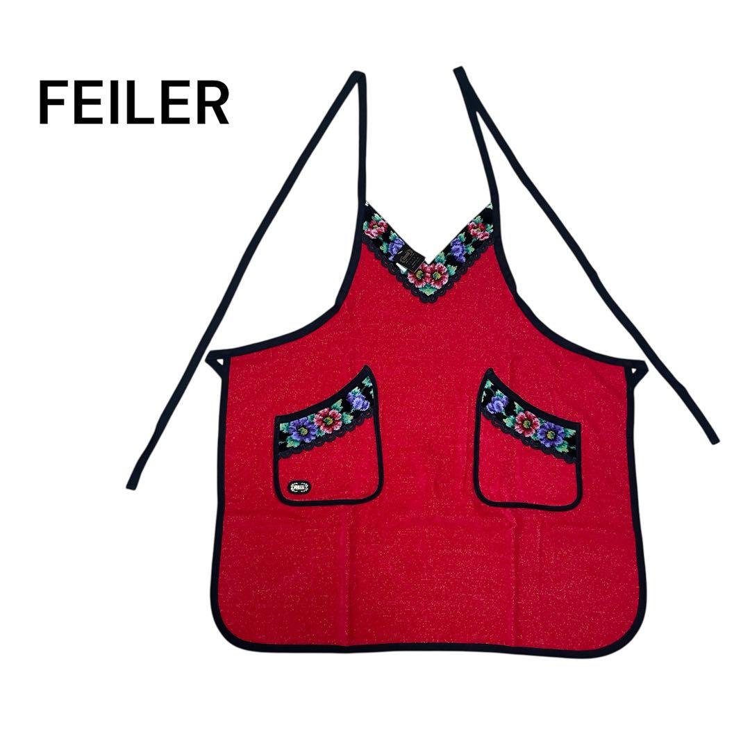 新品タグ付き☆フェイラー シュニール織 エプロン レッド 花柄