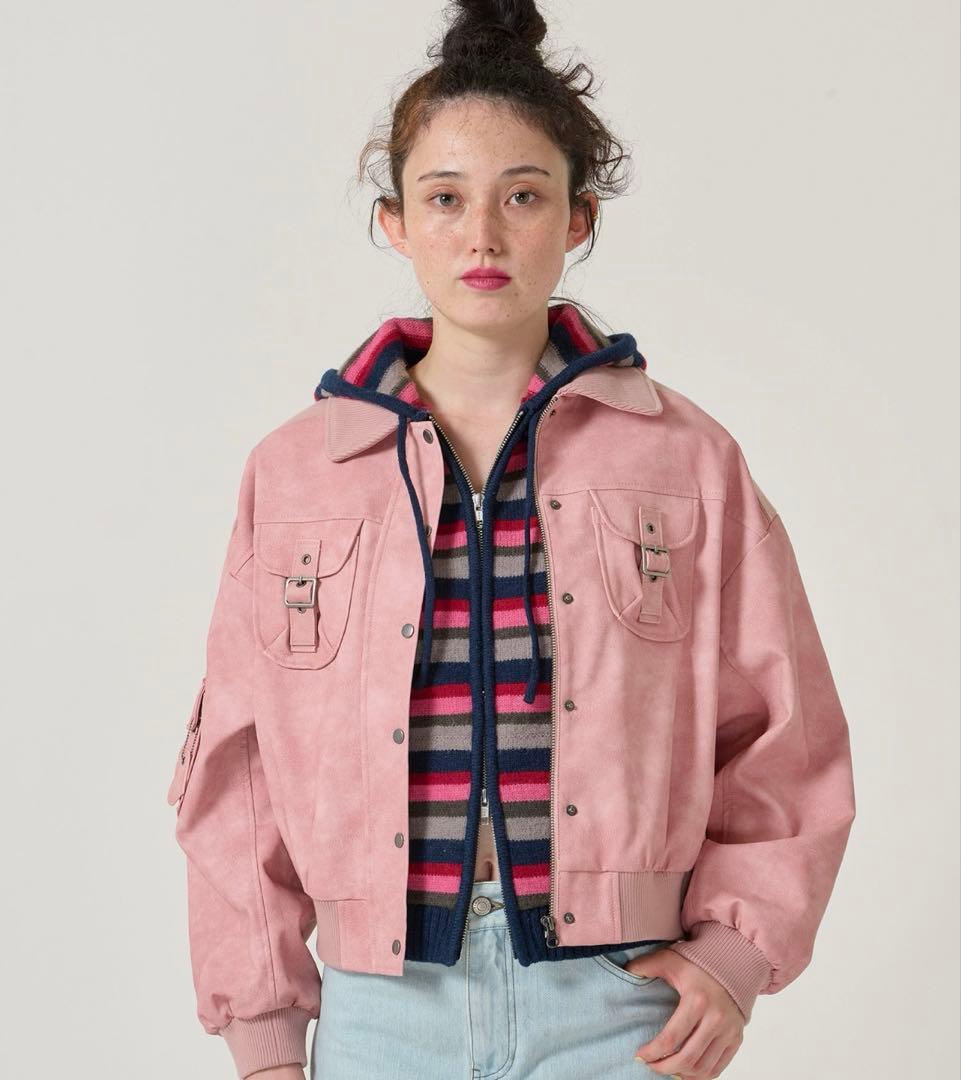 リブ ドッキング フェイクレザーブルゾン TINA：JOJUN