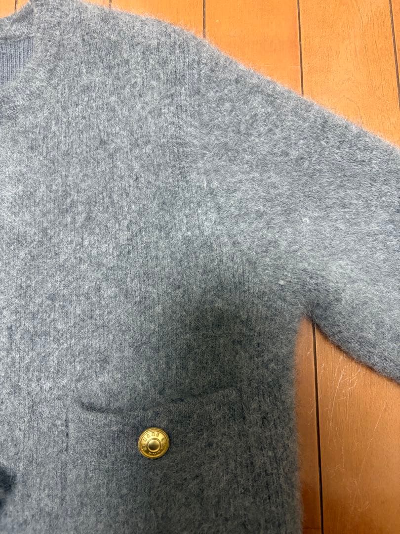 anuans ラクーンブレンドノーカラーニットジャケット　グレー/F