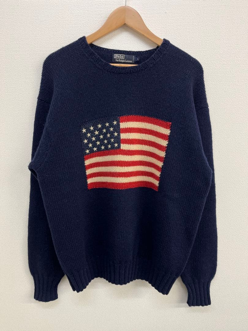 90s' ラルフローレン 星条旗 セーター　SIZE L