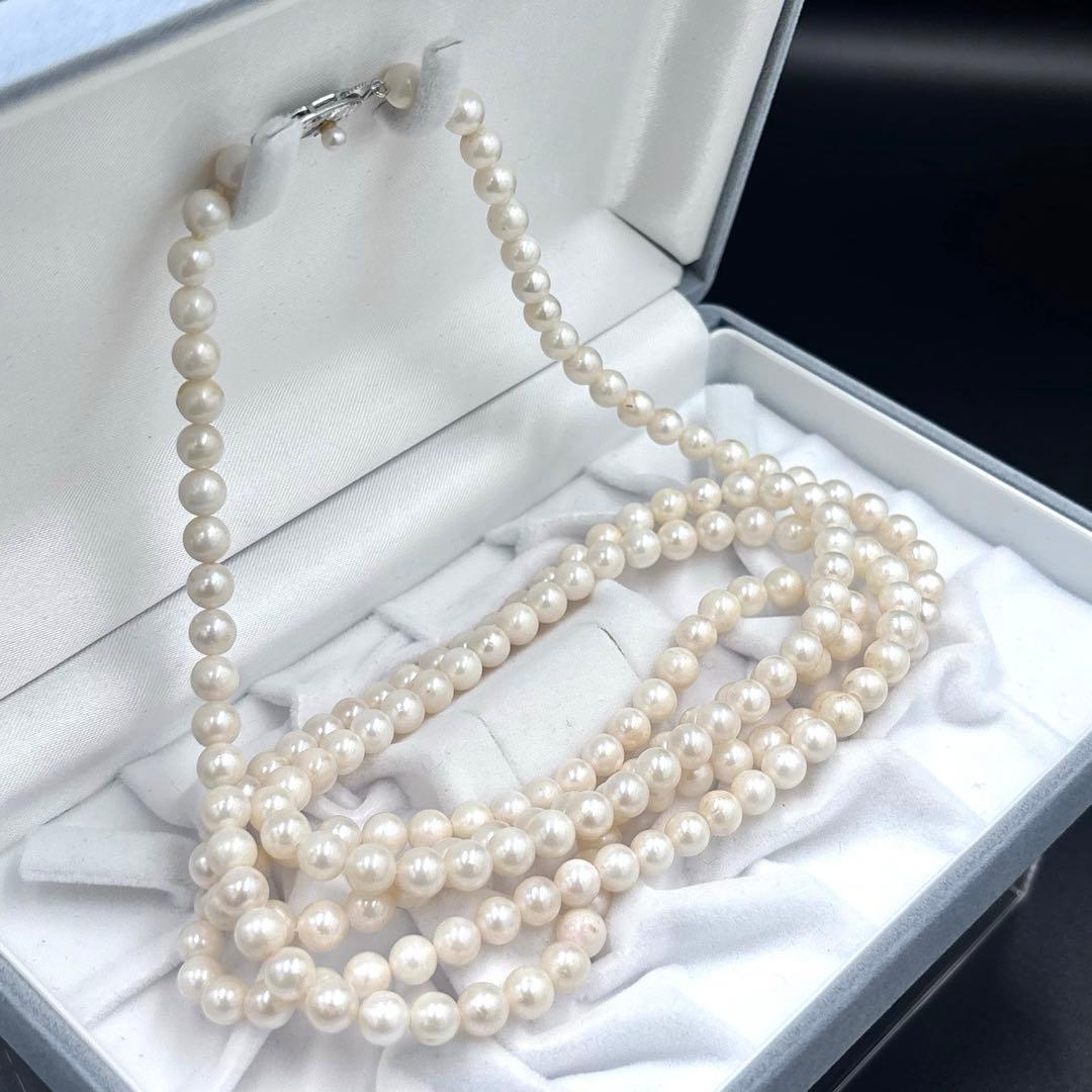 希少✨2連3連　約6.5mmあこや本真珠　120cmロングパールネックレス