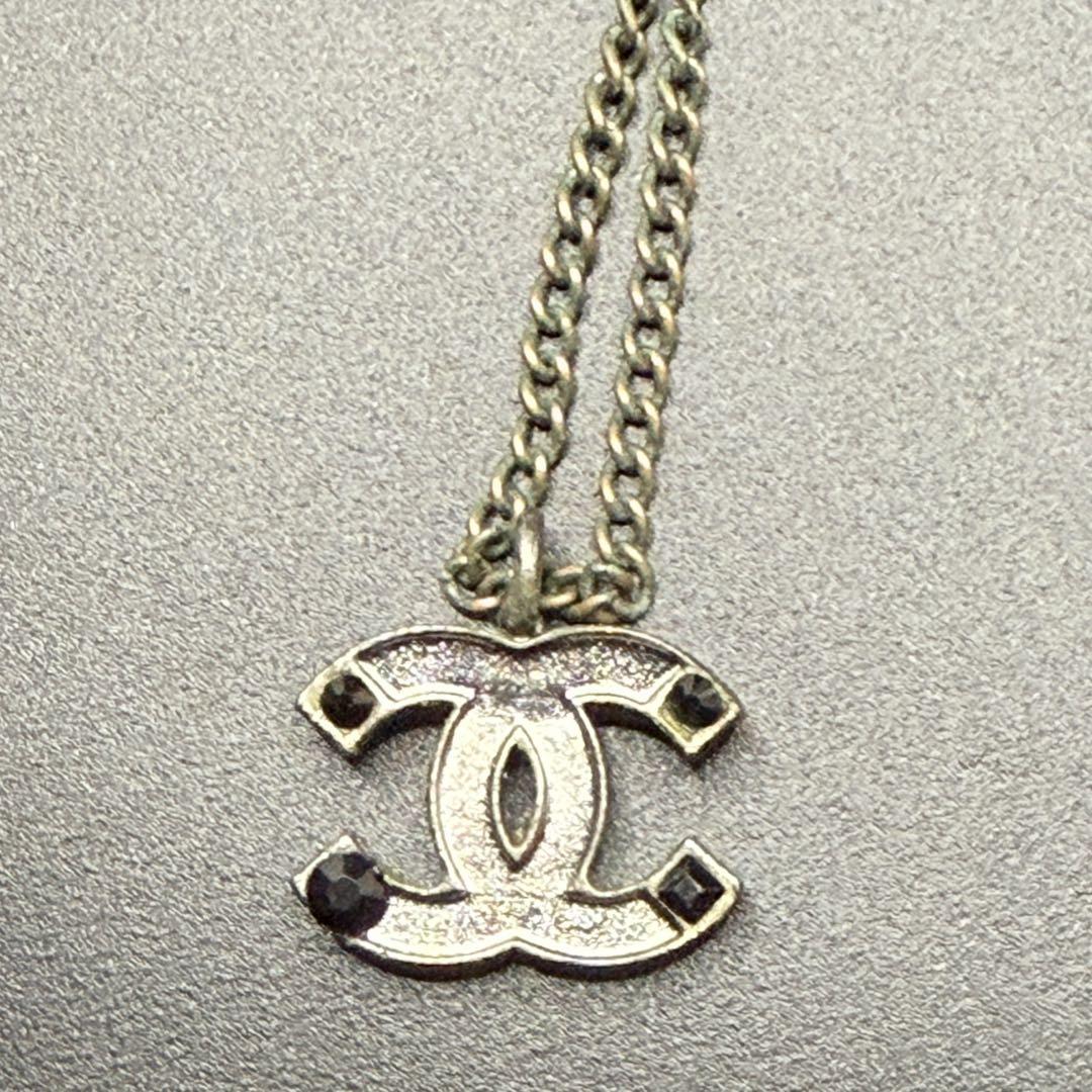CHANEL ココマーク ネックレス シルバー系 ブラックストーン
