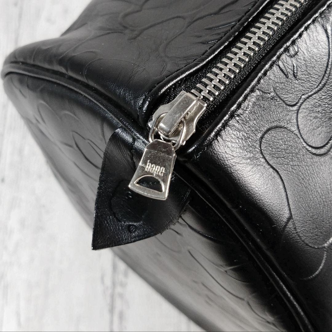 型押しレザー 高級ボストンバッグ BAPE☆中古品