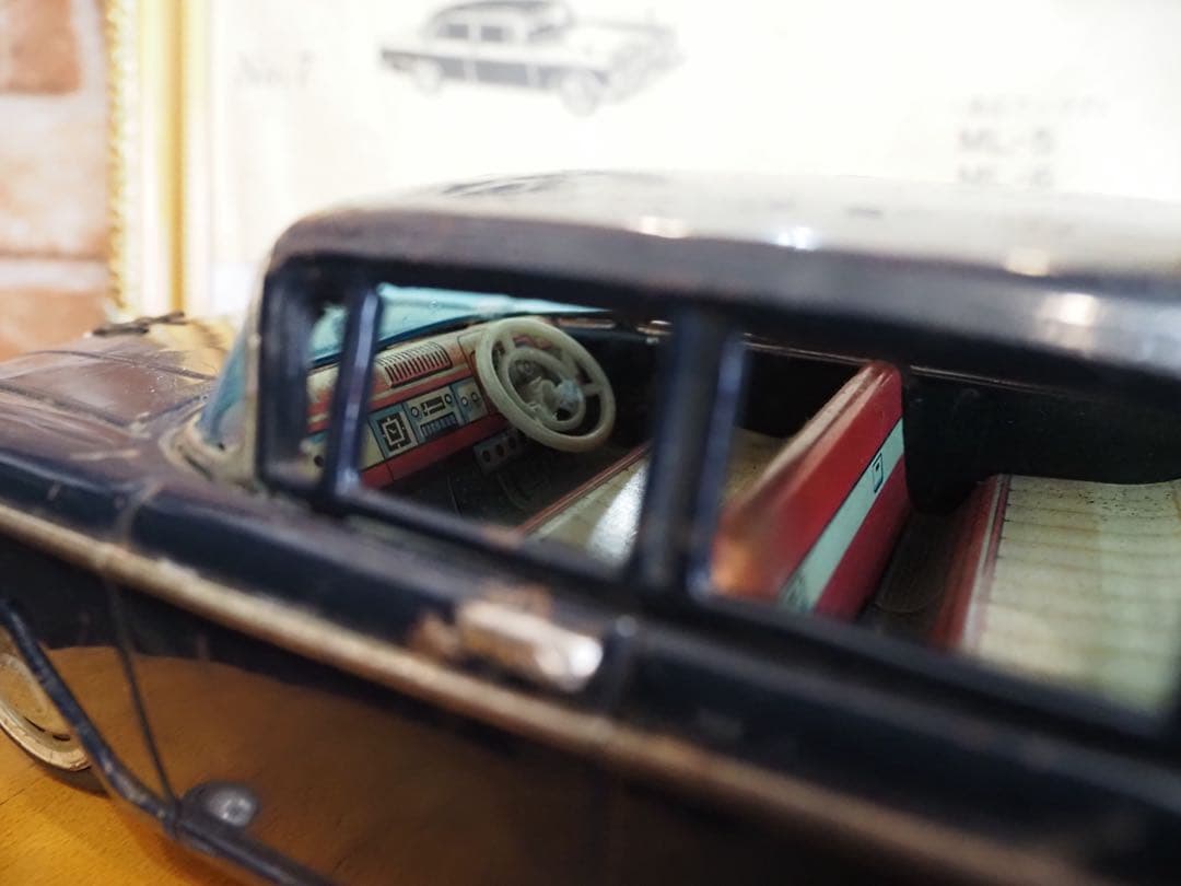 昭和レトロ　イチコー　ブリキ　日産セドリック・カスタム　縦目4灯　初期　おまけ