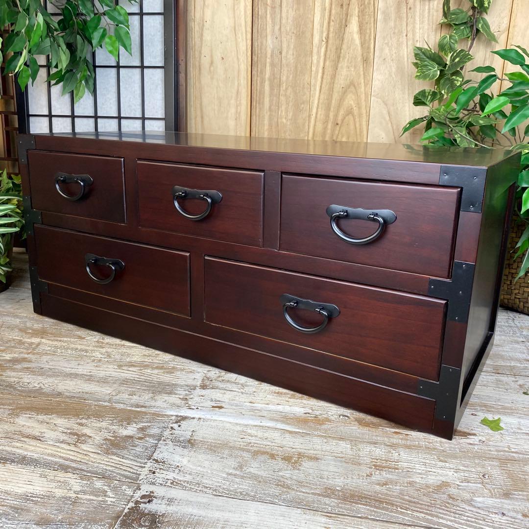 訳あり品！【120】民芸家具和引き出しタンスチェスト横長木製桐材無垢収納家具