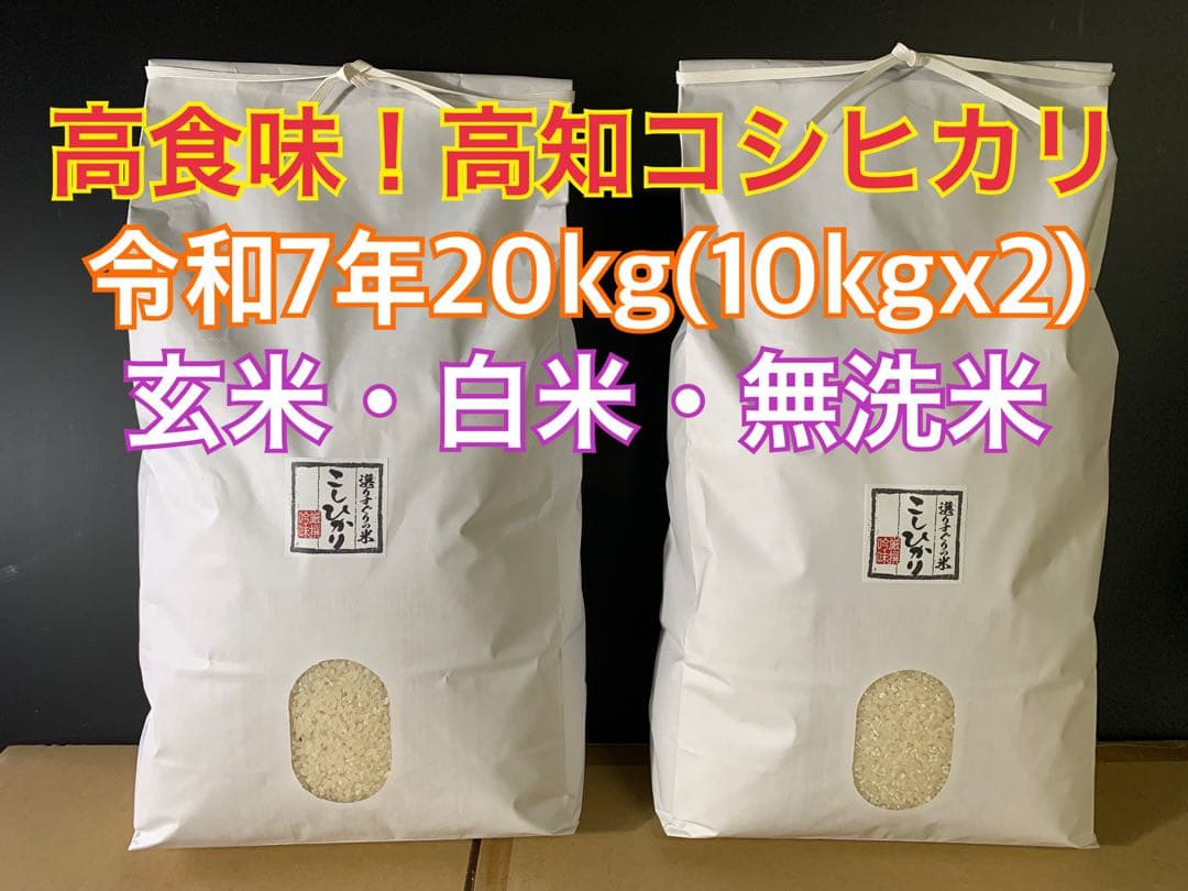 高食味❗️令和7年 我が家低農薬栽培 高知コシヒカリ玄米20kg(10kgx2)