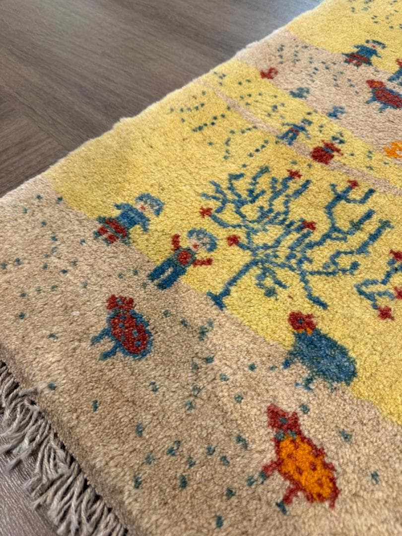 ギャッベ 82x57cm ペルシャ絨毯 手織り ギャベ 玄関マットラグ 絨毯