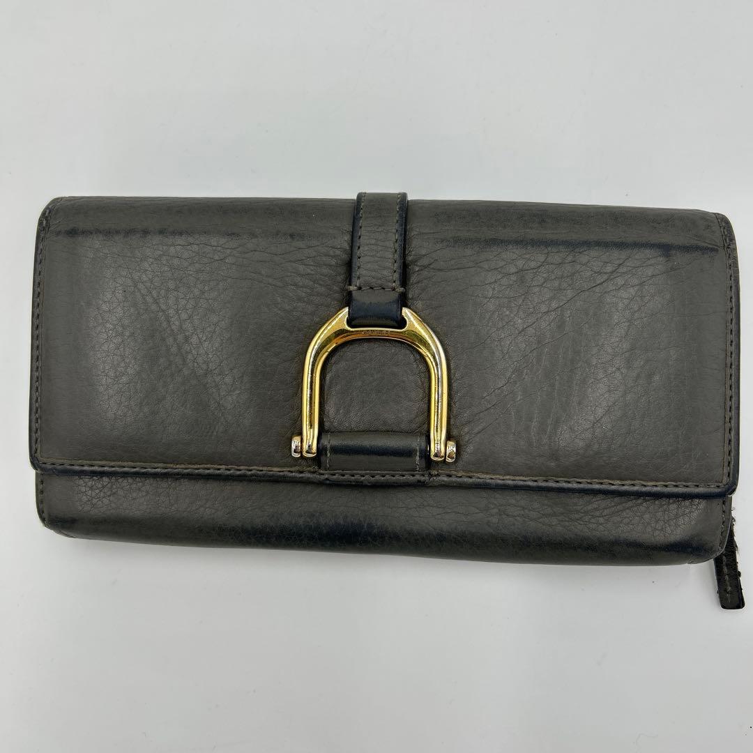 GUCCI 長財布　レザー　ホースビット　ロゴ　グレー　財布