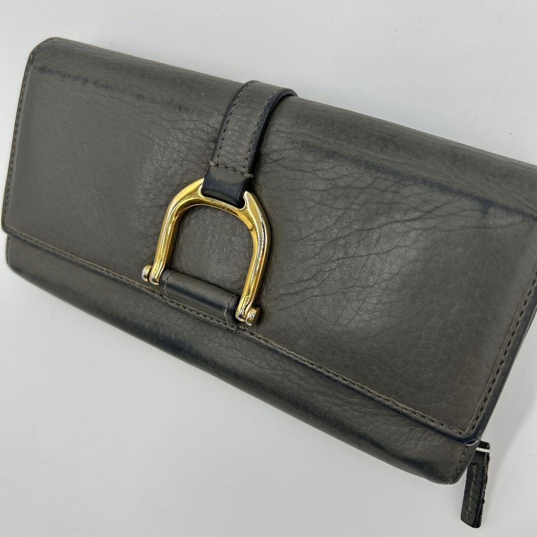 GUCCI 長財布　レザー　ホースビット　ロゴ　グレー　財布