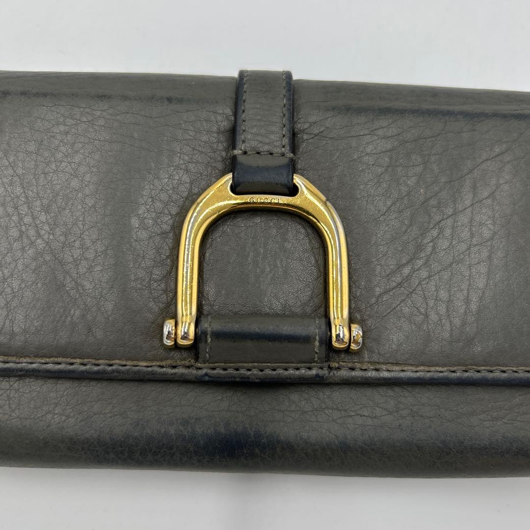 GUCCI 長財布　レザー　ホースビット　ロゴ　グレー　財布