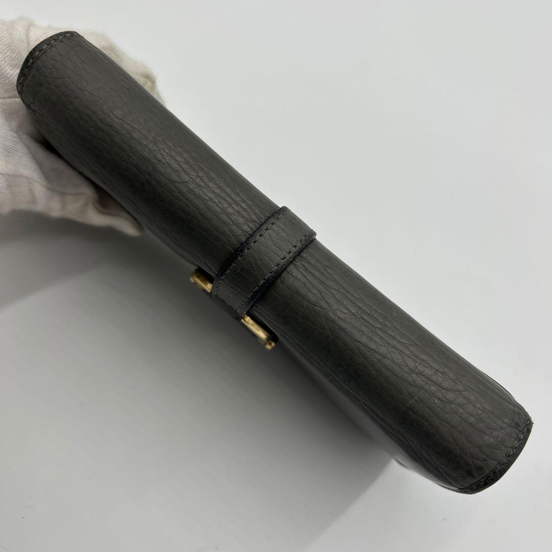 GUCCI 長財布　レザー　ホースビット　ロゴ　グレー　財布