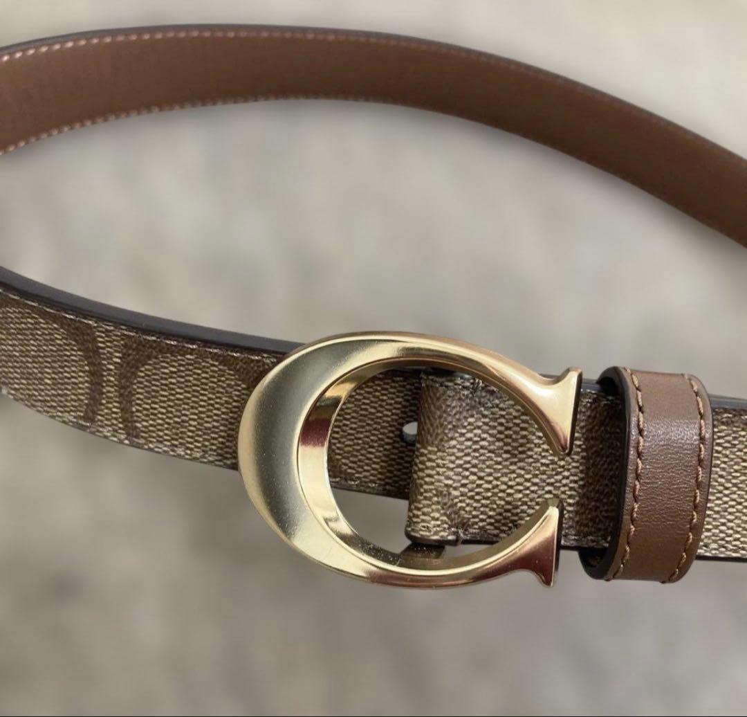 コーチ ロゴパターン ベルト ブラウン/ベージュ　Sサイズ　保存袋付きモノグラム