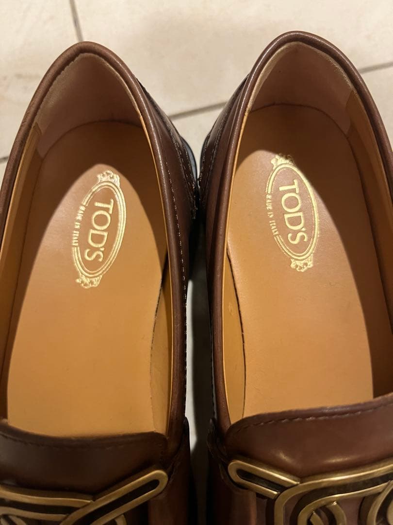 トッズ　ローファー　36.5（23.5）ブラウンレザー厚底ゴールド金具