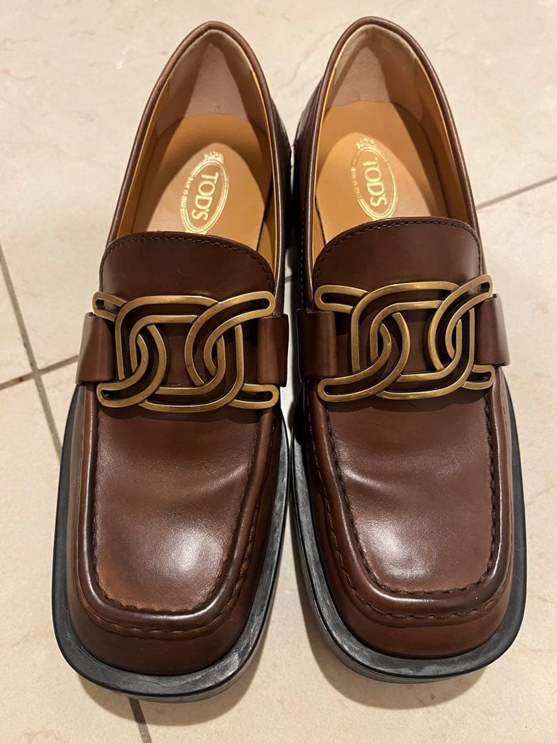 トッズ　ローファー　36.5（23.5）ブラウンレザー厚底ゴールド金具
