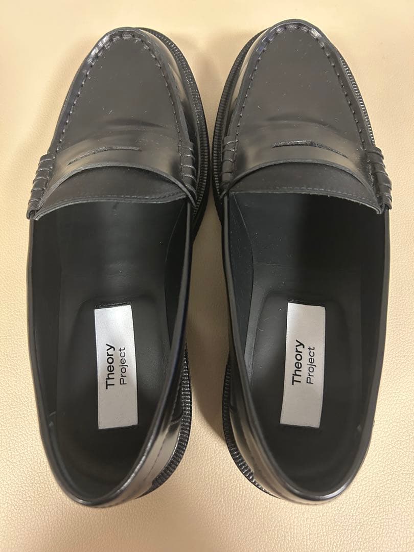 Theory Project黒ブラックレザー ローファー37 23.5-24.0