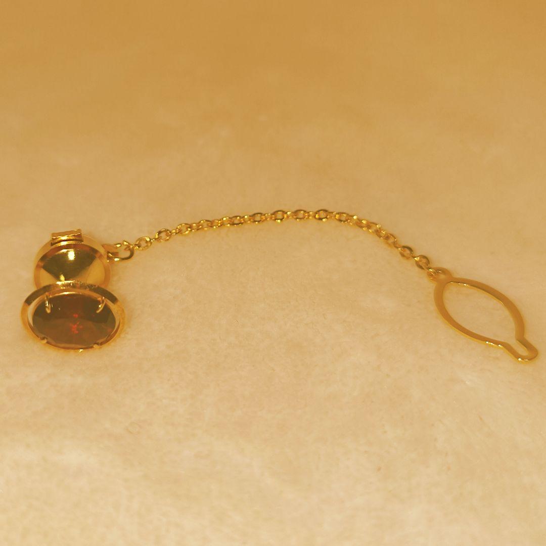 18金ゴールド 赤色オ一バルカツ卜ピンブローチK18天然宝石 ネクタイピン