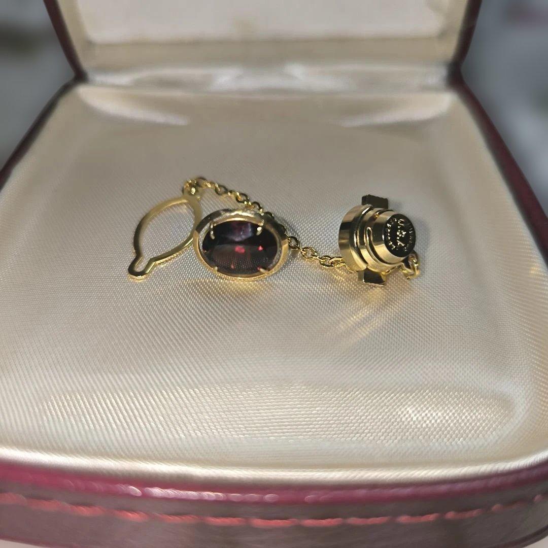 18金ゴールド 赤色オ一バルカツ卜ピンブローチK18天然宝石 ネクタイピン