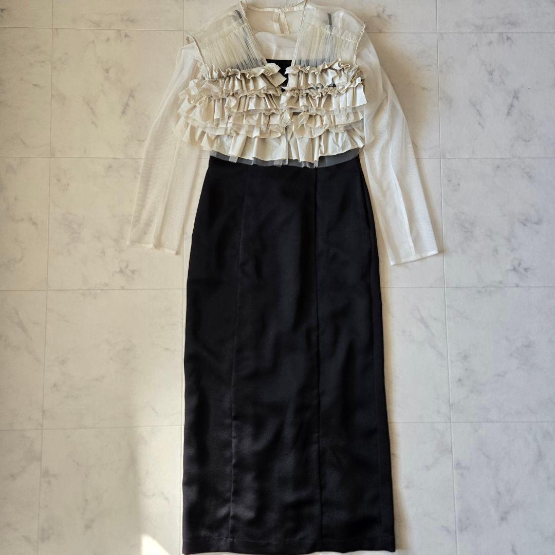 アンドレスド　タフタチュールベストセットドレス 　ブラック　オケージョンドレス