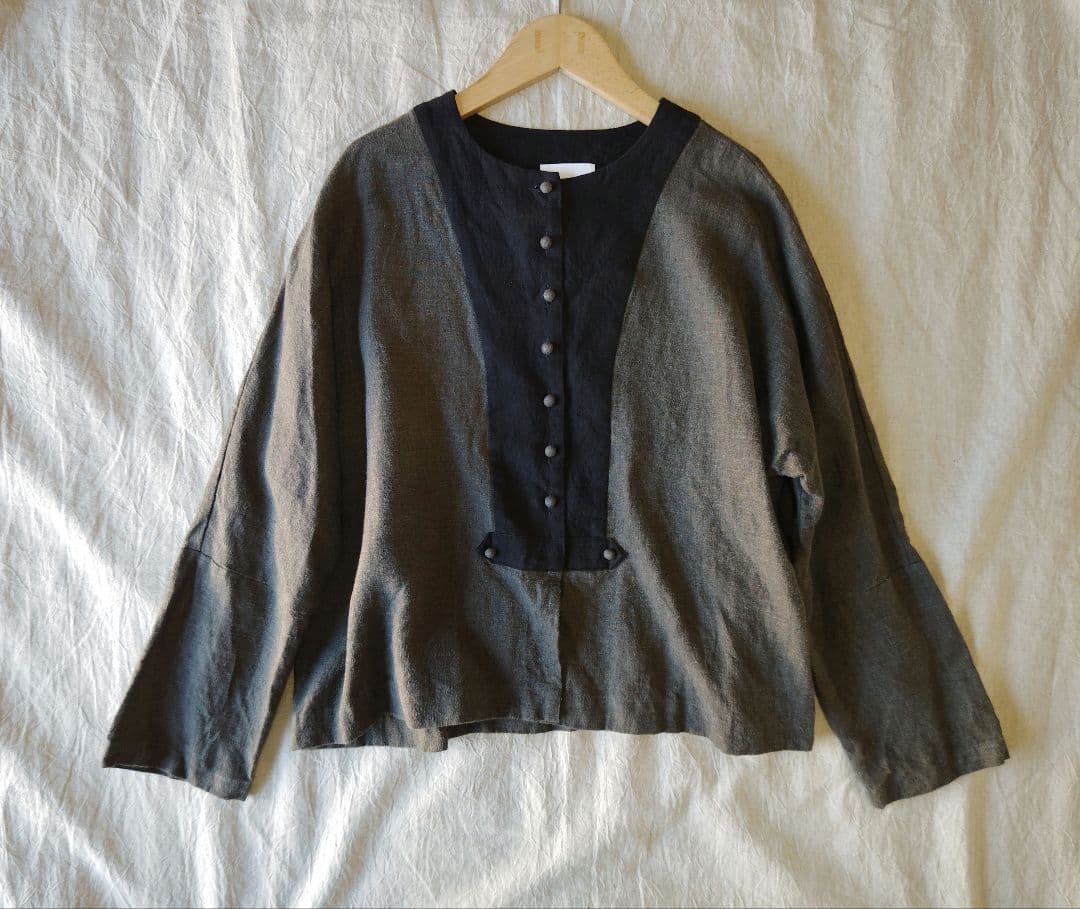 MAGALI マガリ ブラッシュドベルギーリネンカーディガン チャコール