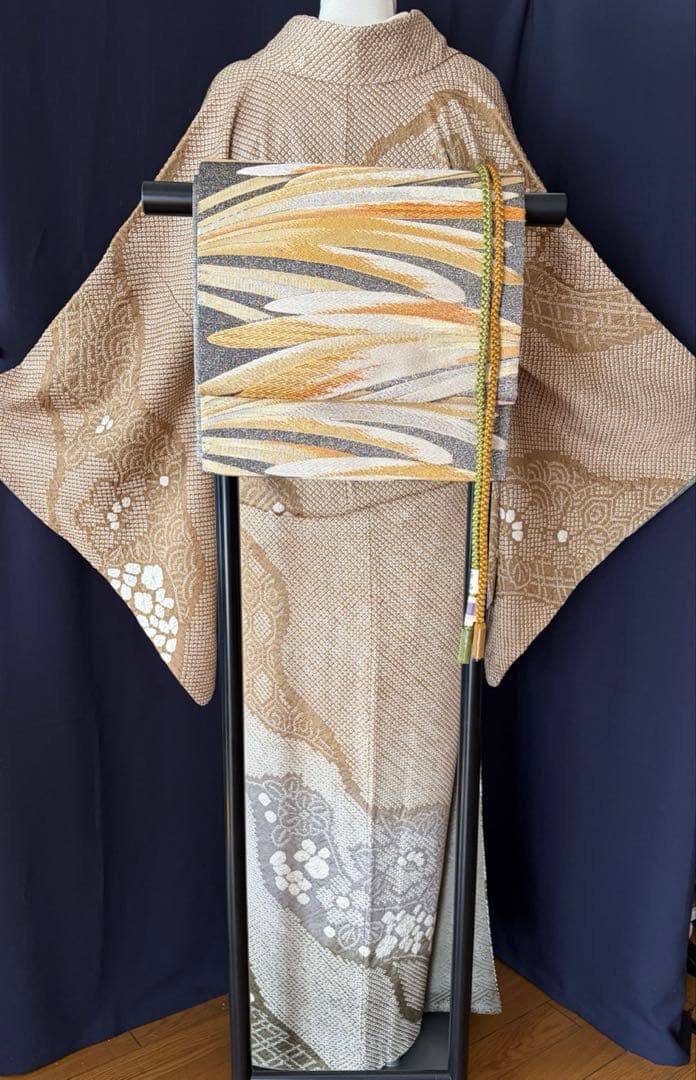【総絞訪問着】本疋田絞り極上品　道長手絞り手染め　LLサイズ