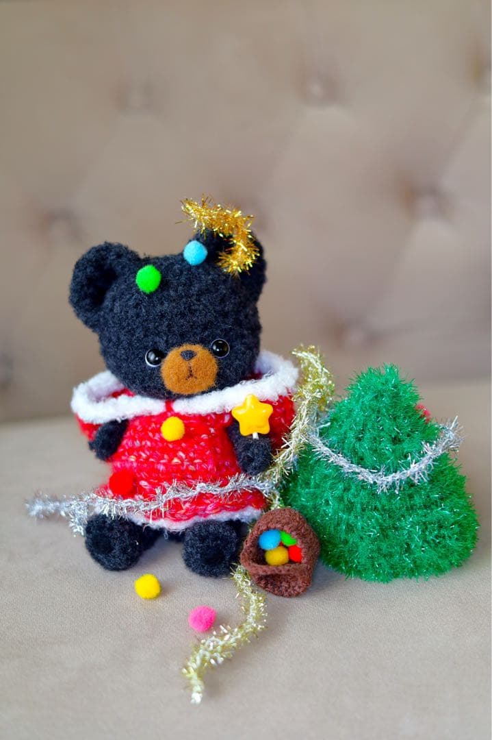 クリスマスツリー フーディー フードあみぐるみ 黒くまさん