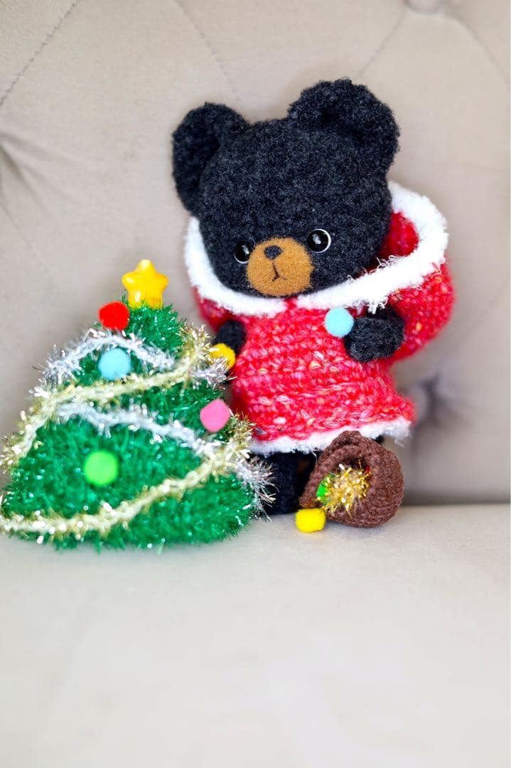 クリスマスツリー フーディー フードあみぐるみ 黒くまさん