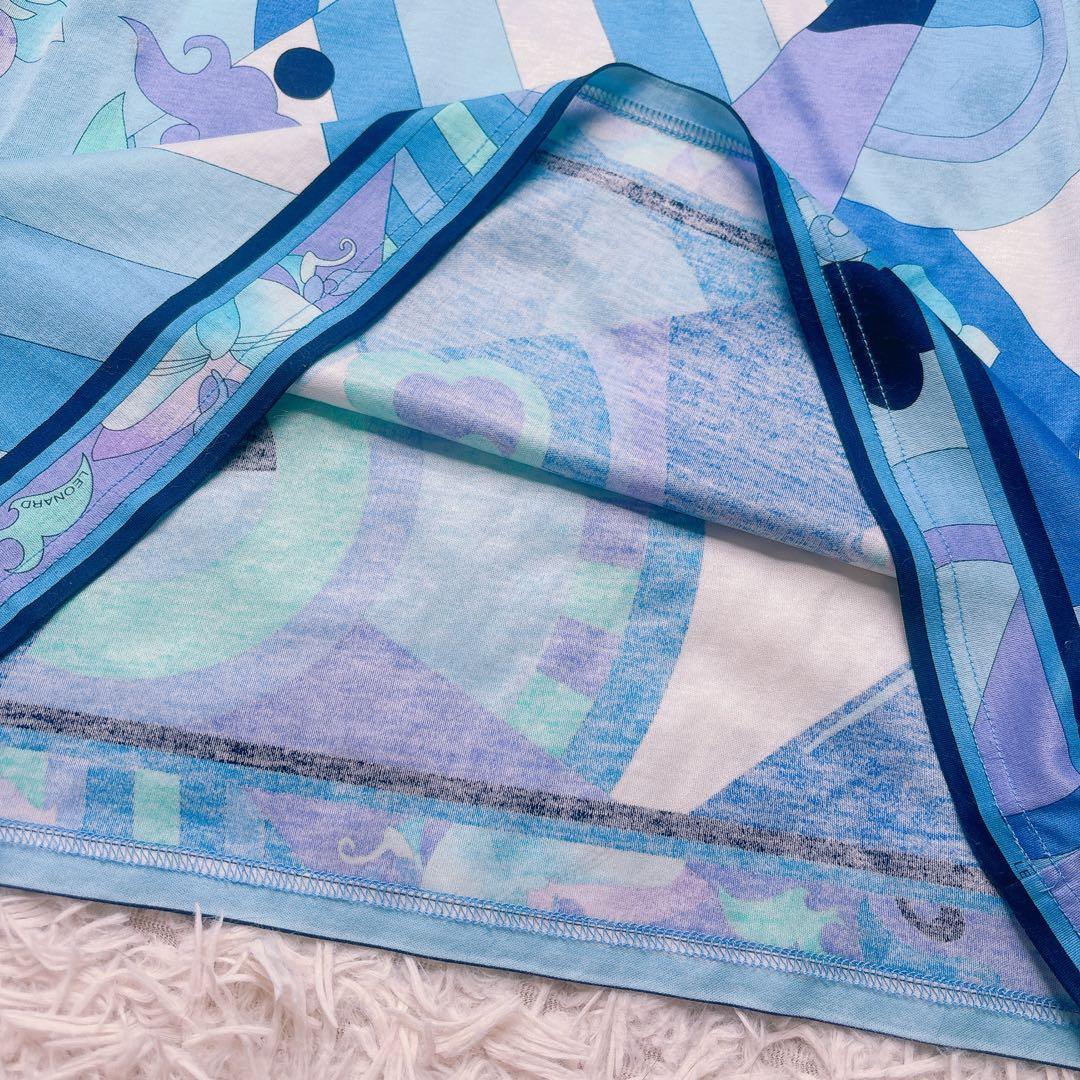 極美品✨LEONARD レオナール 半袖カットソー 花柄 トリム ブルー L