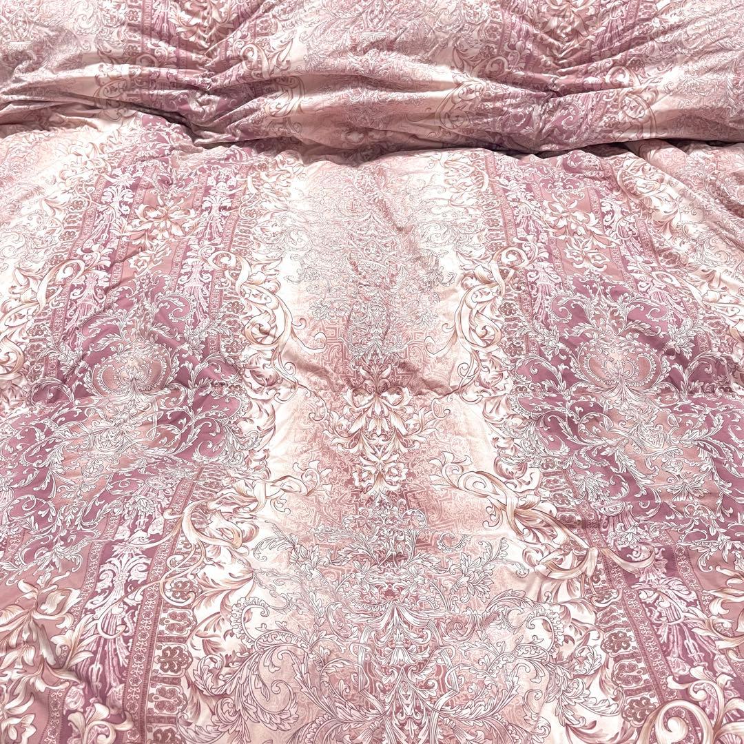 三連休値下　シングル　日本製　羽毛掛け布団　ピンク系装飾柄