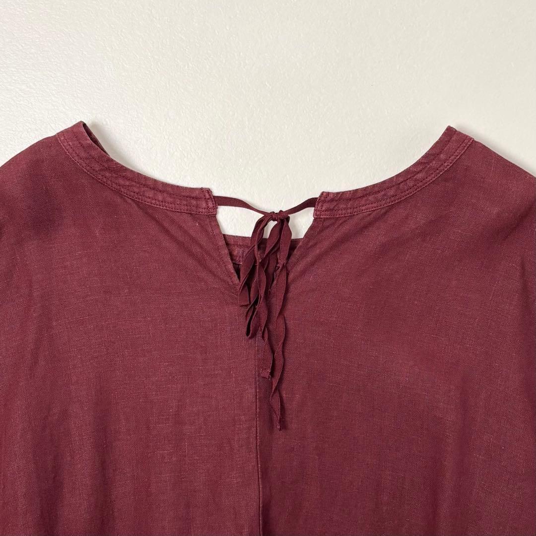 ネストローブ　リネン2wayバルーンスリーブワンピース　ボルドー
