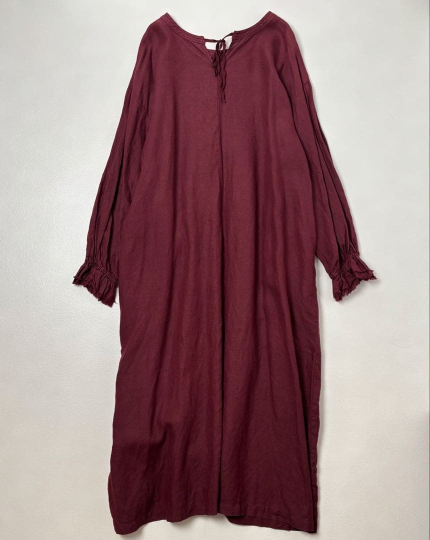 ネストローブ　リネン2wayバルーンスリーブワンピース　ボルドー