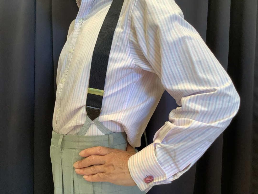 サスペンダー英国製アルバートサーストン6ボタン留モアレBKGDGY B311