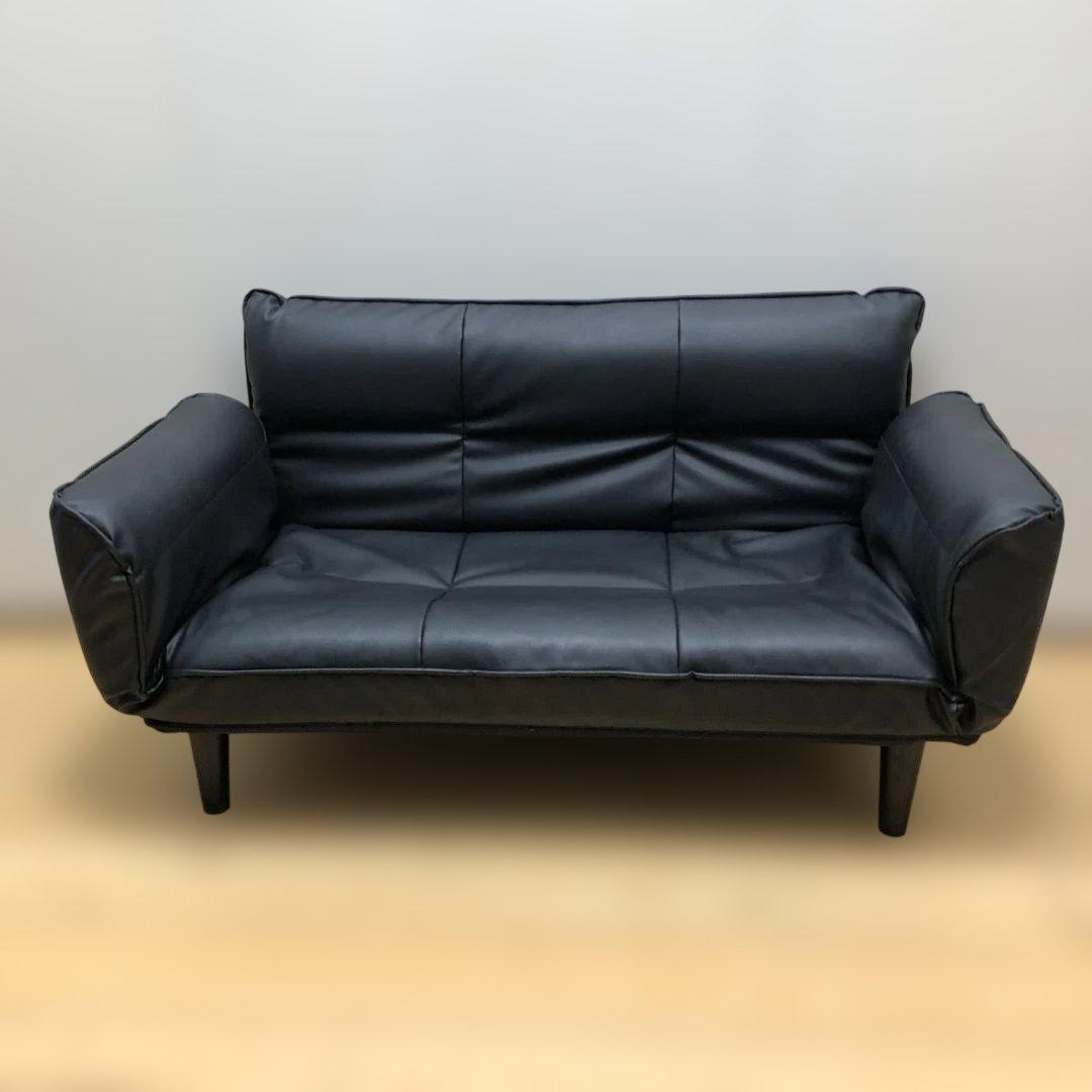 送料無料 ソファベッド リクライニング ブラック 合皮 ソファ88142