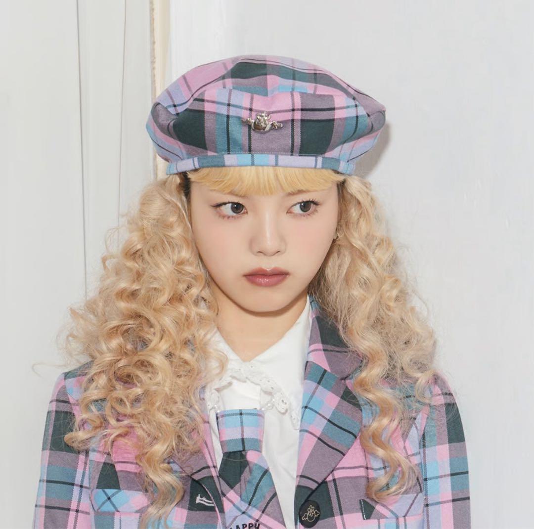 ハッピーベリー　heihei ヘイヘイ　チェック柄ベレー帽 ピンク コラボ