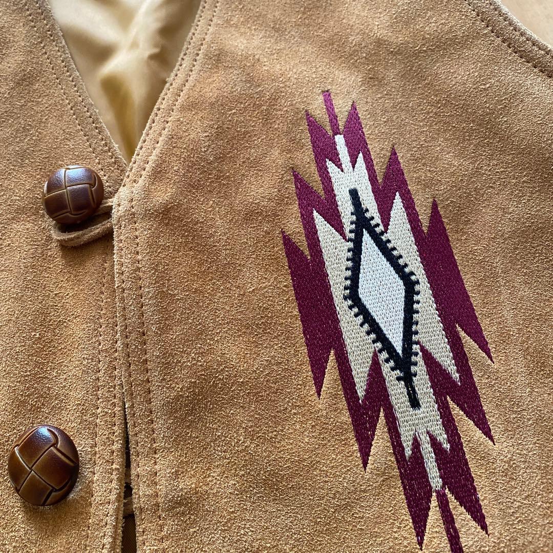 ネイティブ柄 チマヨ レザーベスト M スエード 牛革 90s ヴィンテージ