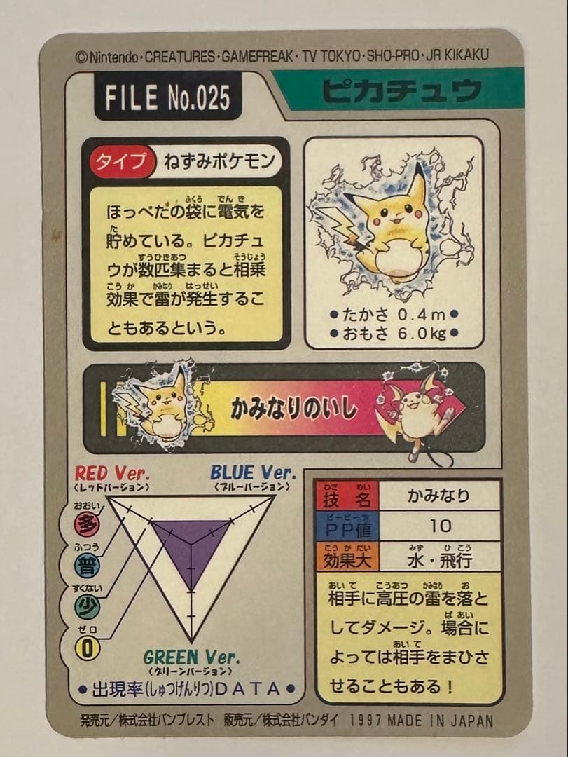 カードダス バンダイ 初期ピカチュウ No.025 ホログラム